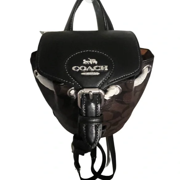 Coach Black Backpack with Signature Design and Drawstring Closure - Picture 7 of 11